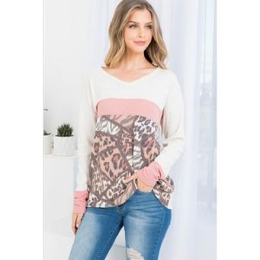Mixed Animal Print Long Sleeve Top - Small - Picture 2 of 8